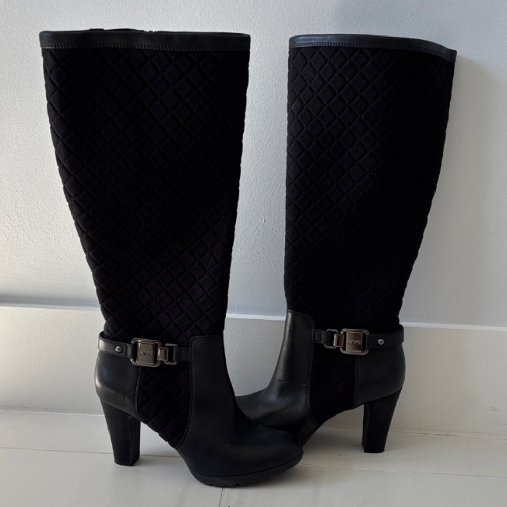 Anne Klein Sport Quilted Knee High Boots Size 9.5 Med 4” Heel